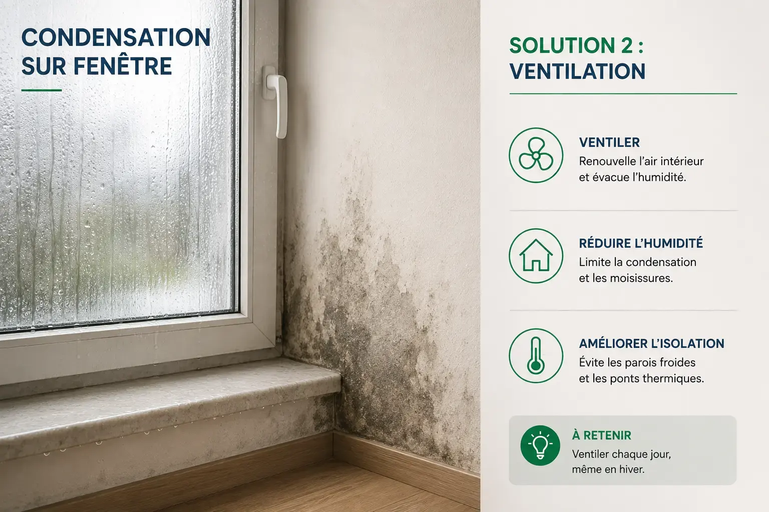 Condensation et humidité sur les murs d'une maison