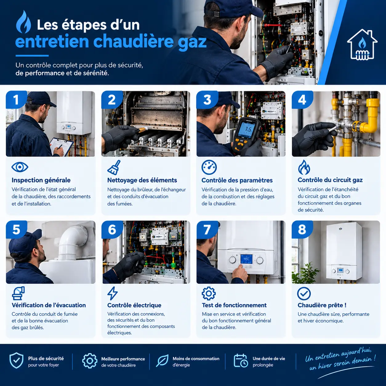 étapes entretien chaudière gaz