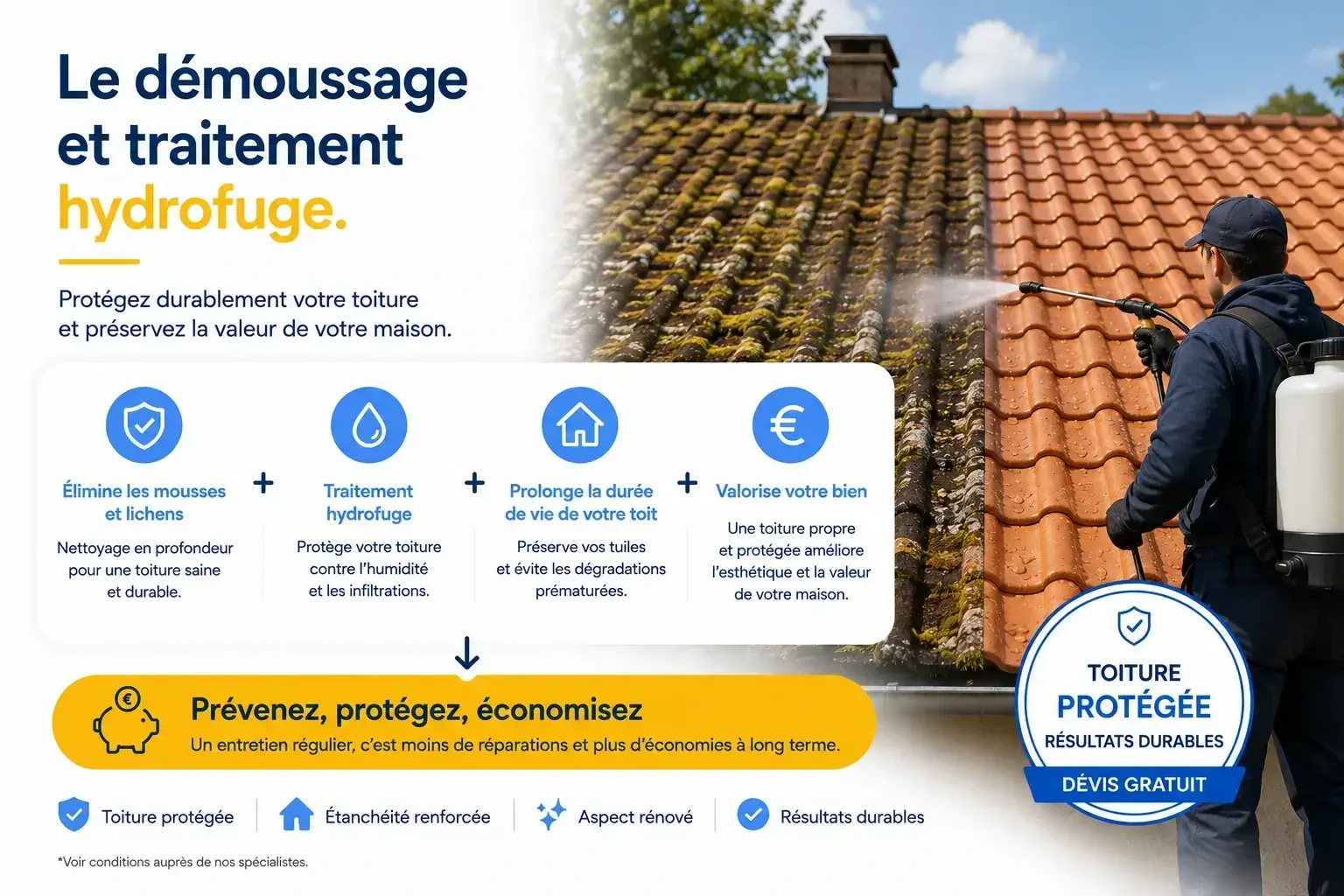 Le démoussage et traitement hydrofuge de toiture