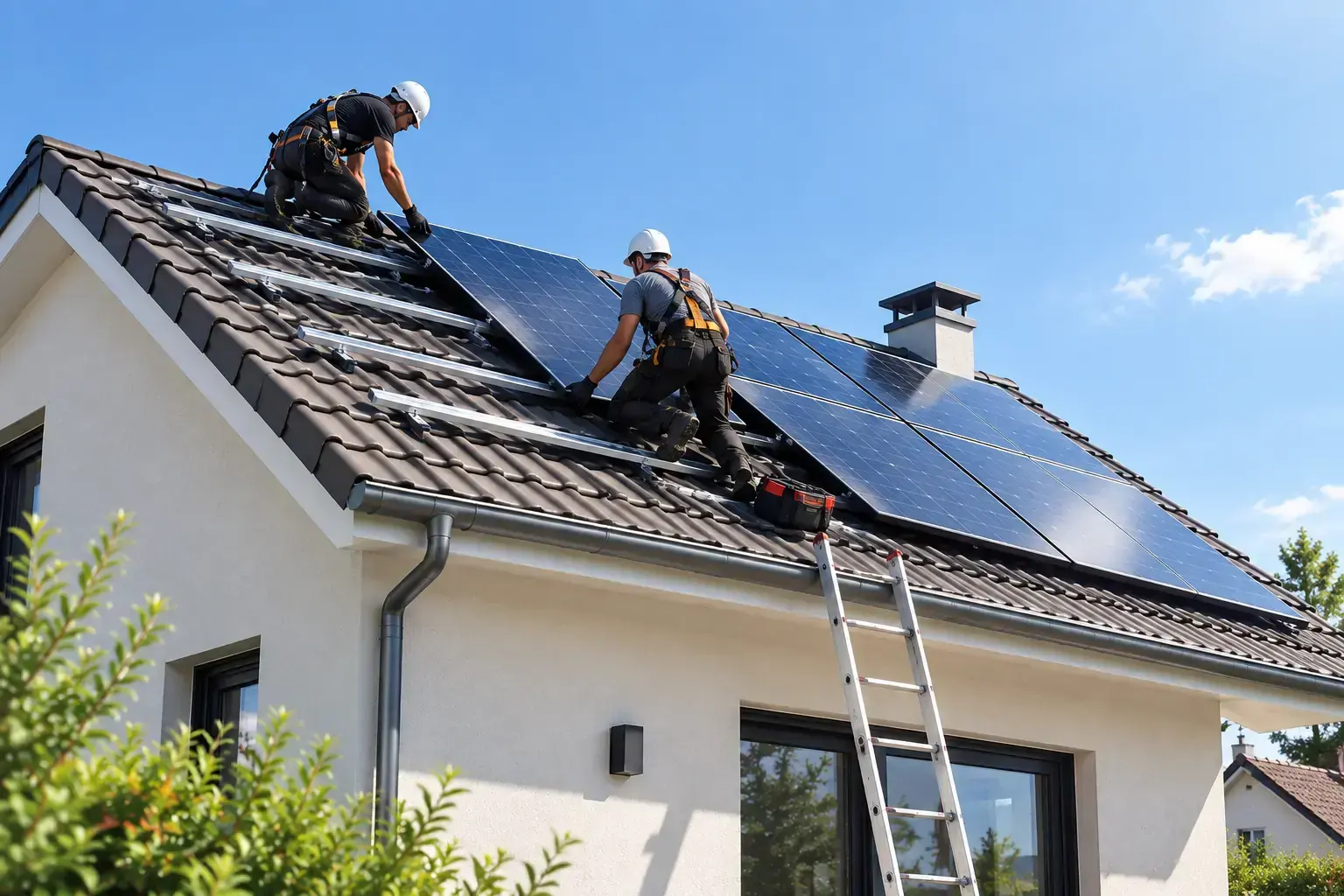Pose de panneaux photovoltaïques sur la toiture d'une maison