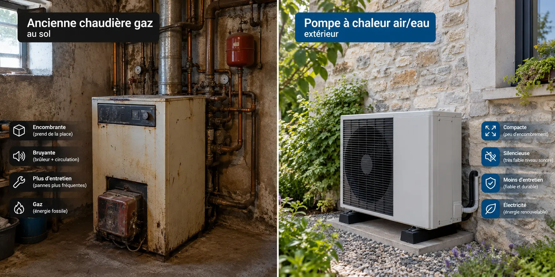 Remplacement chaudière gaz Château-Chinon — comparatif pompe à chaleur